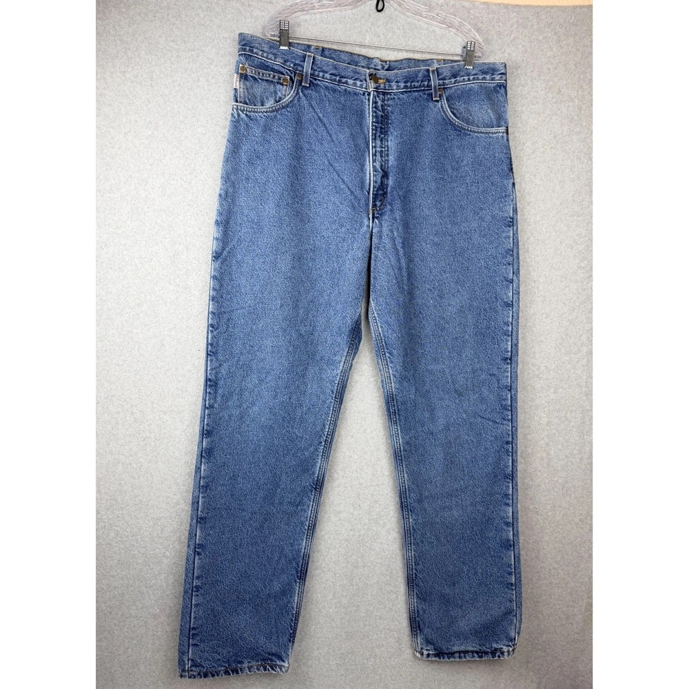 Carhartt Flannel Lined Blue Denim Jeans Men's 40x34 Straight Leg (read Desc)